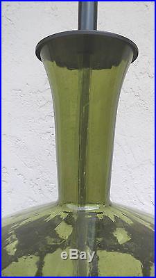 Mid Century Modern Green Glass Table Lamp Handled Ginger Jar Urn