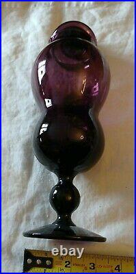 Mid Century Vintage Italy Emploi Style Amethyst Purple Glass Pedestal Jar withlid
