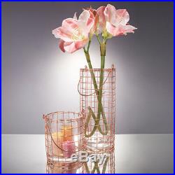 Modern Glass Vase Bottle Rose Pink Iron Wire Handle Straight Ornaments Water Jar