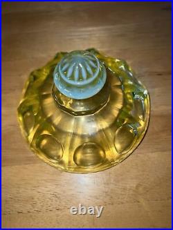 Mosser Glass Vaseline Opalescent Cherry & Cable Pattern Biscuit Jar Finial Lid