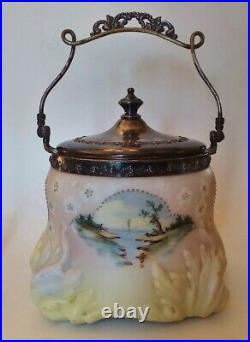 Mount Washington Biscuit Cracker Jar, Opalware Satin Glass, Crown Milano Beading