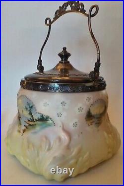 Mount Washington Biscuit Cracker Jar, Opalware Satin Glass, Crown Milano Beading