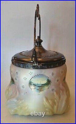 Mount Washington Biscuit Cracker Jar, Opalware Satin Glass, Crown Milano Beading