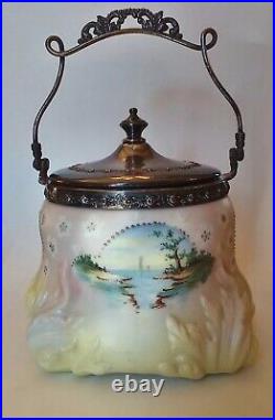 Mount Washington Biscuit Cracker Jar, Opalware Satin Glass, Crown Milano Beading