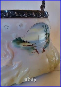 Mount Washington Biscuit Cracker Jar, Opalware Satin Glass, Crown Milano Beading