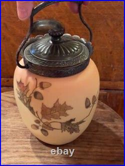 Mount Washington Crown Milano Acorn & Leaf Cracker Jar / Biscuit Barrel, c1890
