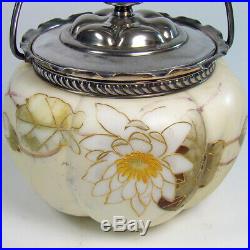 Mount Washington Glass Biscuit Jar with Silver Plated Handle 1890's