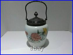 Mount Washington Pairpoint Cracker Biscuit Jar Hand painted Quad Silver Plate