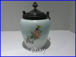 Mount Washington Pairpoint Cracker Biscuit Jar Hand painted Quad Silver Plate