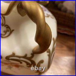 Mt. Washington Colonial Ware Double Handled Floral Vase With Heavy Gold Enamel