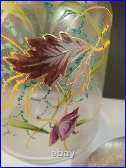 Mt. Washington Glass Biscut Jar, frosted hand painted approx 8 to Fineal x 5