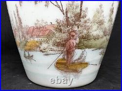 Mt Washington/Pairpoint Covered Biscuit Jar In Landscaped Decor Of Men In Boats