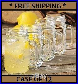 Mug Set Handle Style 16oz Kitchen Drinking Glasses Case of 12 Mason Jar Glass
