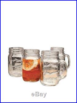 Mug Set Handle Style Kitchen Glasses Drinking Case Of 4 Mason Jar Glass 17.5 Oz