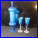 Murano Carlo Moretti Blue Satinato Empoli Lidded Apothecary Jar w 2 Glasses VTG