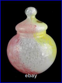 Murano Glassware Crystal Clear Jar Speckled Pink Yellow White Made In Italy