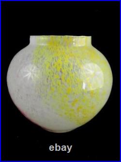 Murano Glassware Crystal Clear Jar Speckled Pink Yellow White Made In Italy