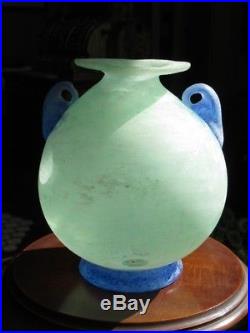 Murano Glassware Rosis Jar Glass Green Handles Blue Amphora Artistic Years’90