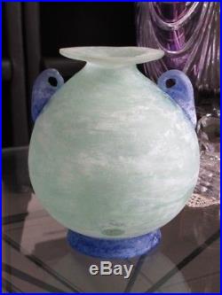 Murano Glassware Rosis Jar Glass Green Handles Blue Amphora Artistic Years'90