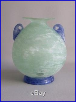Murano Glassware Rosis Jar Glass Green Handles Blue Amphora Artistic Years'90