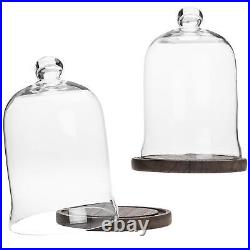 MyGift Clear Cloche Glass Dome, Display Bell Jar with Top Handle and Rustic