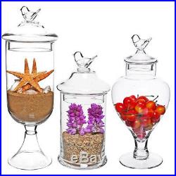 MyGift Set of 3 Bird Top Handle Design Clear Glass Apothecary Jar