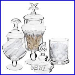 MyGift Set of 3 Seashell Handle Clear Glass Apothecary Jars/Food Storage