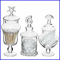 MyGift Set of 3 Seashell Handle Clear Glass Apothecary Jars/Food Storage Caniste