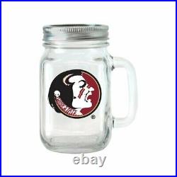 NCAA 16 oz Illinois Fighting Illini Glass Jar with Lid and Handle, 2pk