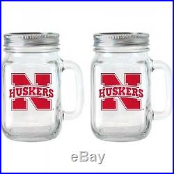 NCAA 470ml Nebraska Cornhuskers Glass Jar with Lid and Handle, 2pk. Huge Saving