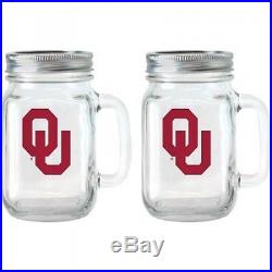 NCAA 470ml Oklahoma Sooners Glass Jar with Lid and Handle, 2pk. Free Shipping