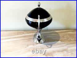 NEW Faceted Glass Steel Handmade Urn Canister Lidded Jar with Handles Onyx Black