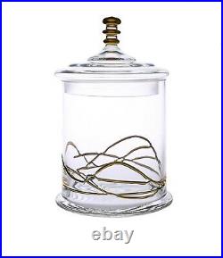 NEW Glass Jar and Lid with 14k Gold Swirl Design 6D x 12H