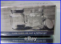 NEW Large MASON JAR SALT & PEPPER SHAKERS Glass Handled Silver Top Mason Brand