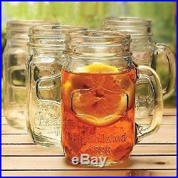 NEW Mason Jar Mug 4 Pieces Glass Drinking Set Handle Mugs Free Shipping