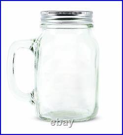NEW set of 8 x Glass Mason Jar Mugs with Handles, 20 oz, with Stainless Steel Lid