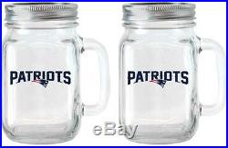 NFL 16 Oz New England Patriots Glass Jar With Lid And Handle, 2pk