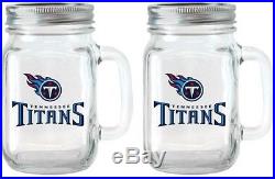 NFL 16 Oz Tennessee Titans Glass Jar With Lid And Handle, 2pk