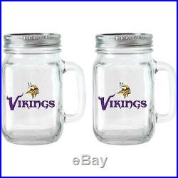 NFL 16 oz Minnesota Vikings Glass Jar with Lid and Handle, 2pk