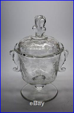 NICE! HEISEY ORCHID FOOTED CANDY JAR WithCOVER SEAHORSE HANDLES