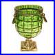 NNEAGS Green Colored European Glass Jar Flower Vase Solid Base with Metal Handle