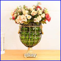 NNEAGS Green Colored European Glass Jar Flower Vase Solid Base with Metal Handle