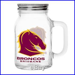 NRL Brisbane Broncos TEAM Glass Mason Jar With Handle Fathers Day Man Cave Gift