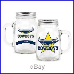 NRL North QLD Cowboys TEAM Glass Mason Jar With Handle Fathers Day Man Cave Gift