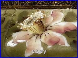 Nakara-CF Monroe-Green Dresser Tray-Pinkish White Flowers & Handled Brass Collar