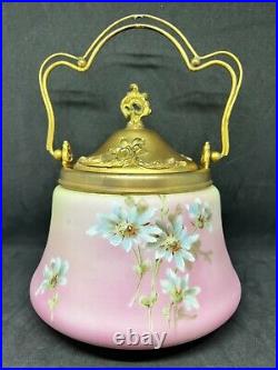 Nakara-C. F. Monroe, Burmese Style-Floral Biscuit Jar With Gold Metal Handle/Lid