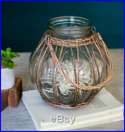 Natural Glass Vase Wicker Wrap Handle Floral Jar Votive Candle Holder