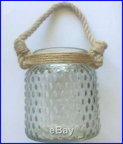 New 4 Rustic Garden Summer House Clear Glass Jar Candle Holder with Rope Handle