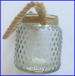 New 4 Rustic Garden Summer House Clear Glass Jar Candle Holder with Rope Handle