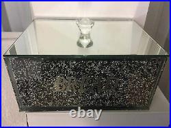 New Crushed Crystal Diamond Black & Silver Bread Bin Glass Box Jar UK